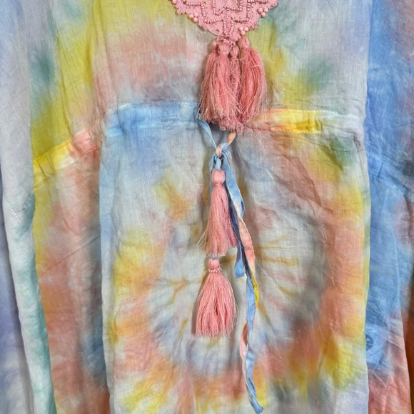 NWT Simply Southern Tie Dye‎ Coverup Tassels Beaded Drawstring Waist Size S / M - Picture 6 of 15